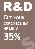Illustration indicating “R&D: Cut your expenses by nearly 35%”