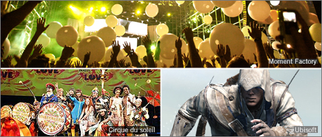 Images : Moment Factory (Arcade Fire), Cirque du soleil (Love) and Ubisoft (Assassin's Creed)