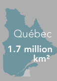 Map of Québec indicating “1.7 million square kilometres”